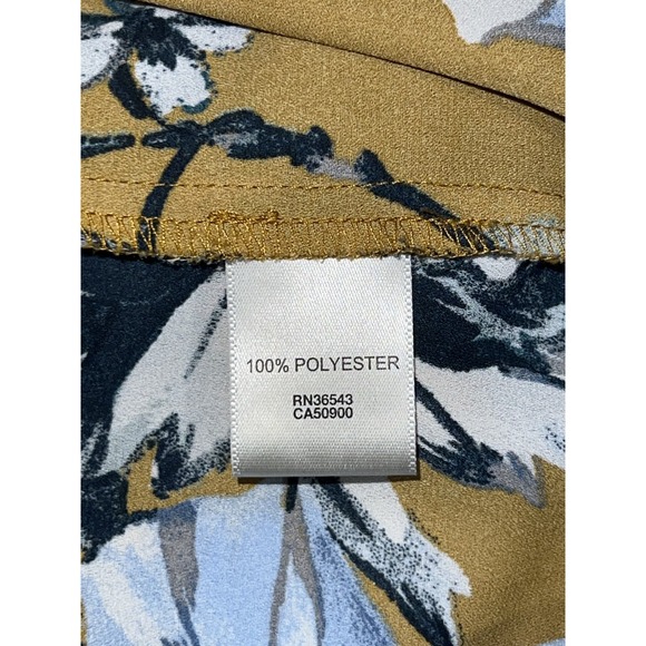 Van Heusen Top Women's Size XXL Mustard Blue Floral 3/4 Sleeve Pullover Blouse - Picture 9 of 10